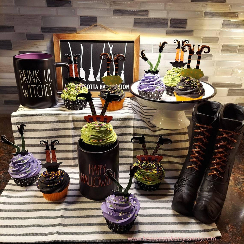 FAKE Halloween Cupcake Black Icing w/Witches Legs - Heavens To Betsy Cakery