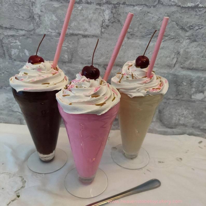 FAKE Milkshake in VINTAGE Soda Fountain Glass - Heavens To Betsy Cakery