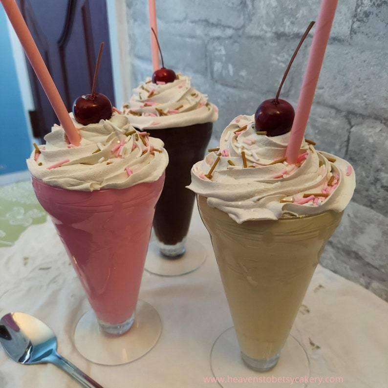 FAKE Milkshake in VINTAGE Soda Fountain Glass - Heavens To Betsy Cakery