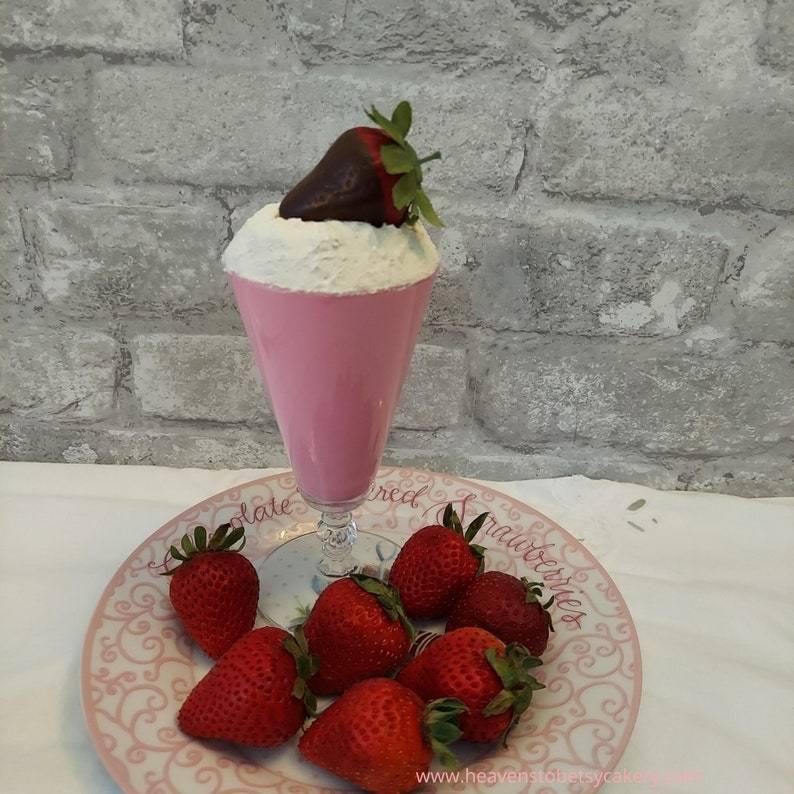 FAKE Strawberry Parfait in Vintage Crystal Glass - Heavens To Betsy Cakery