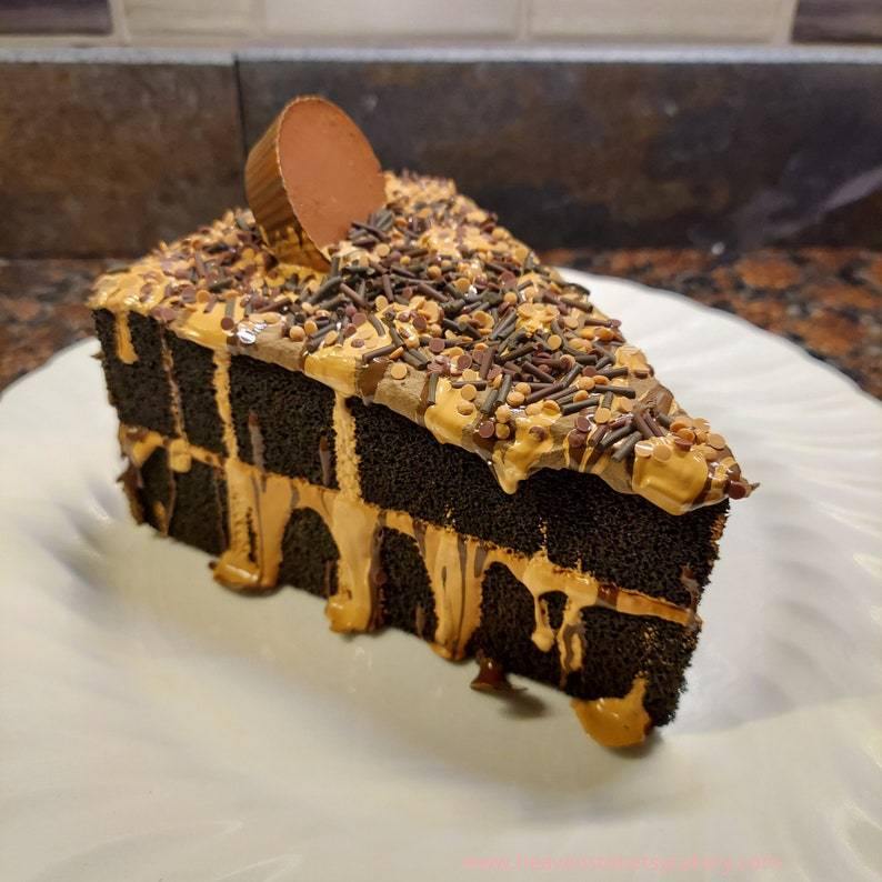 FAUX/FAKE Chocolate Peanut Butter Cup Cake Slice - Heavens To Betsy Cakery