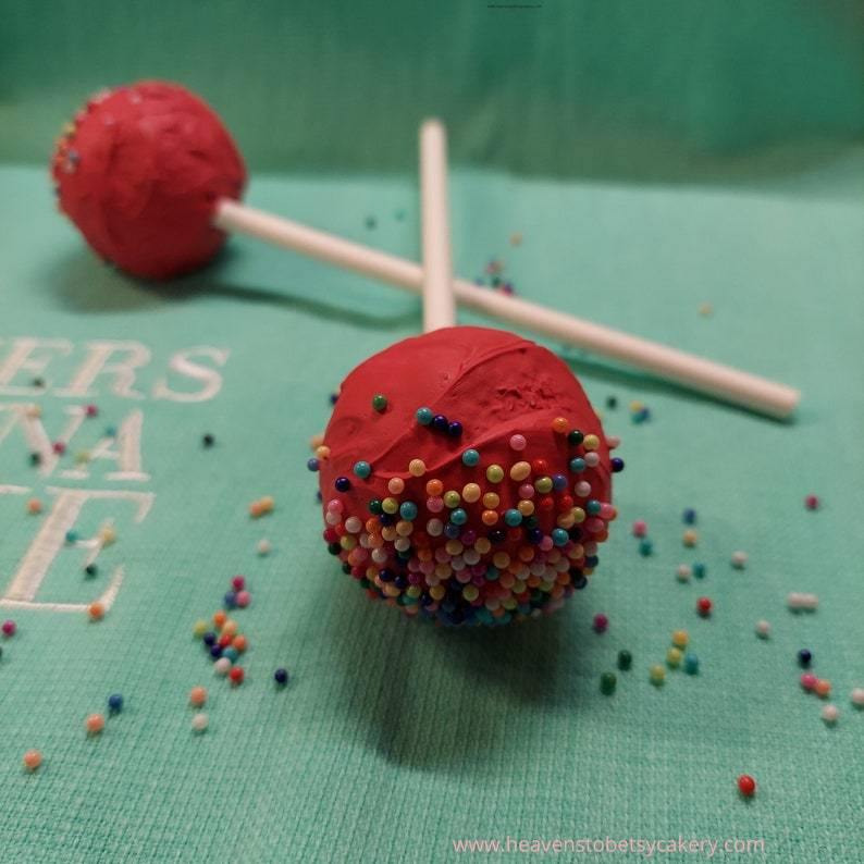 FAKE Dark Pink Cake Pops with Nonpareils - Heavens To Betsy Cakery