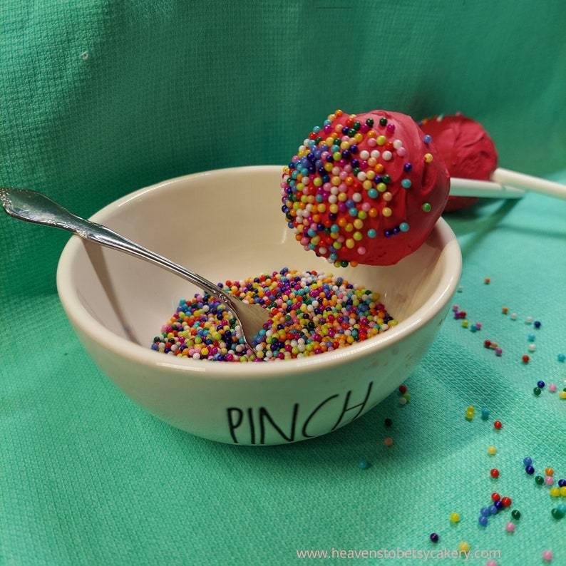 FAKE Dark Pink Cake Pops with Nonpareils - Heavens To Betsy Cakery