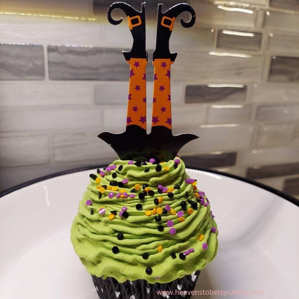 FAKE Halloween Cupcake Lime Green Icing w/Witches Legs - Heavens To Betsy Cakery