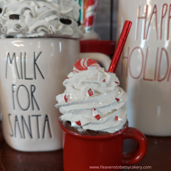 Peppermint Candy Topper w/Mini Mug - Rae Dunn inspired, Tiered Tray, Farmhouse Decor, Fake Whipped Cream, Christmas Decor, Mugs, Cookies