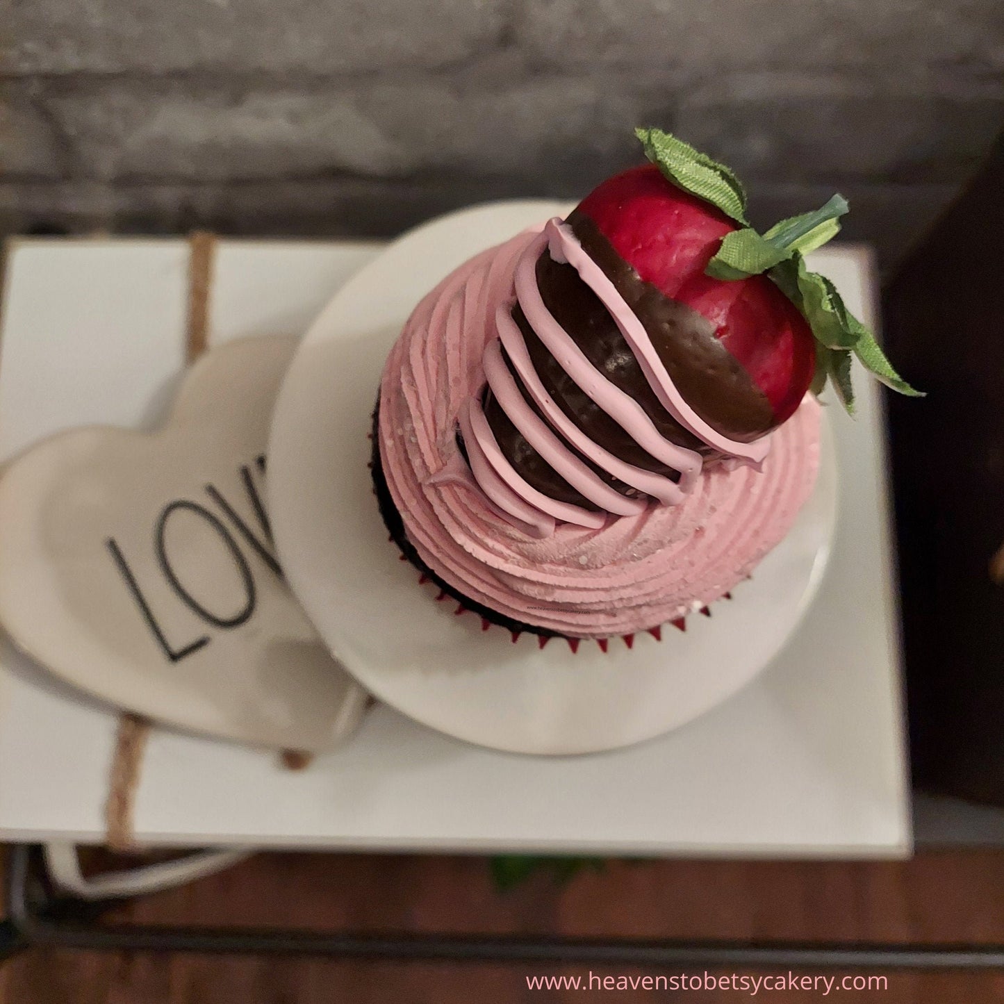 FAKE Valentine's Day Cupcake - tiered tray decor, valentine cupcakes, rae dunn, pink cupcake, kitchen decor, fake food, valentines decor