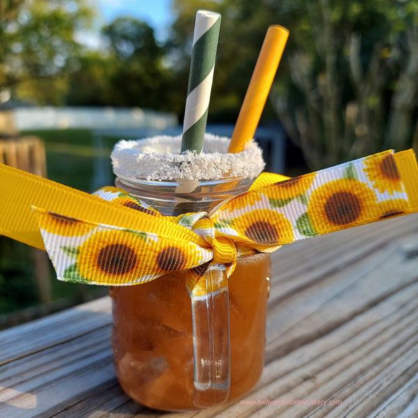 Fake Sweet Tea, Mason Jar, fake drinks, tiered tray decor, sunflowers, fall tray decor, mini sweet tea, lemons, mini mason jar, farmhouse