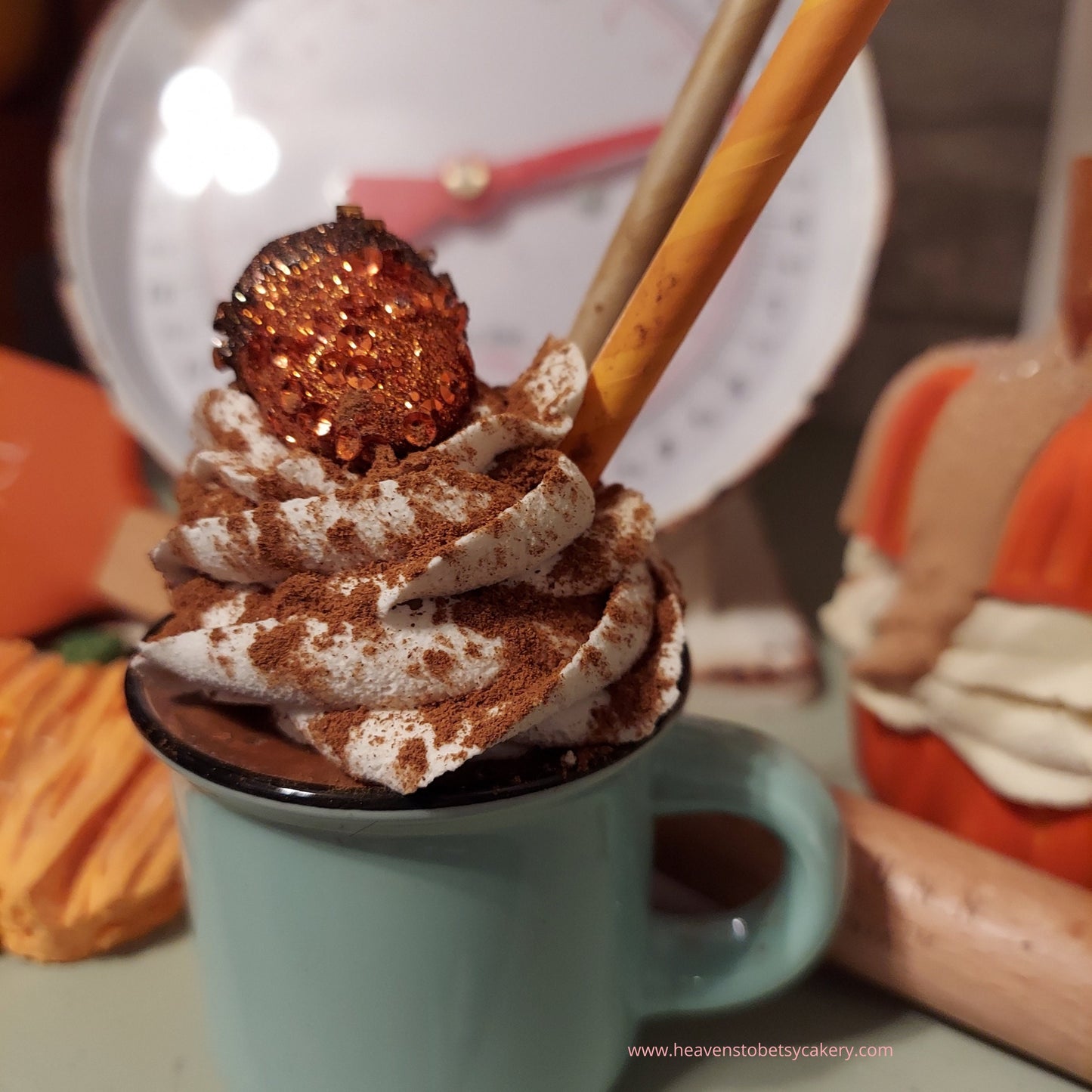 Fall Mocha Mini Mug w/Acorn Topper - Fall Decor, Tiered Tray, Farmhouse Decor, Fake Whip Cream, Thanksgiving Decor, Pumpkin Spice, Mini Mugs