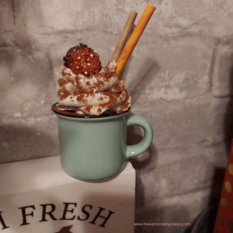 Fall Mocha Mini Mug w/Acorn Topper - Fall Decor, Tiered Tray, Farmhouse Decor, Fake Whip Cream, Thanksgiving Decor, Pumpkin Spice, Mini Mugs