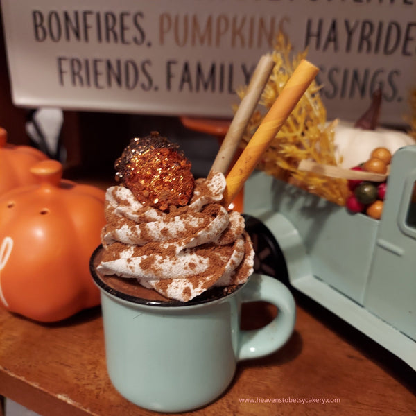 Fall Mocha Mini Mug w/Acorn Topper - Fall Decor, Tiered Tray, Farmhouse Decor, Fake Whip Cream, Thanksgiving Decor, Pumpkin Spice, Mini Mugs