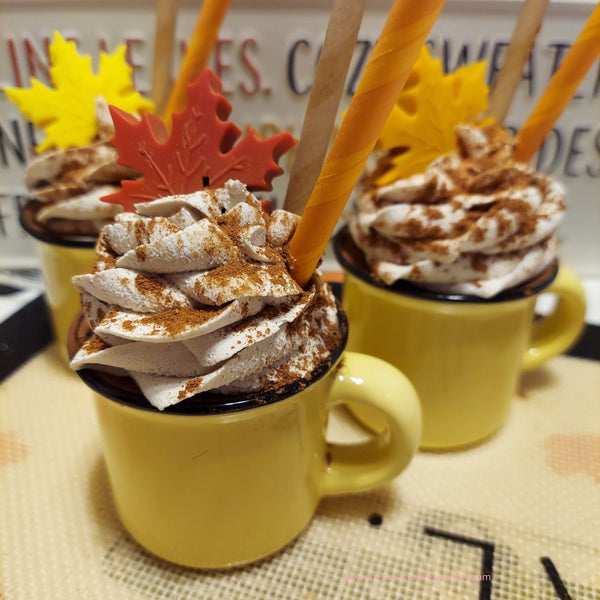 Fall Mocha Mini Mug w/Leaf Topper - Fall Decor, Tiered Tray, Farmhouse Decor, Fake Whip Cream, Thanksgiving Decor, Pumpkin Spice, Mini Mugs