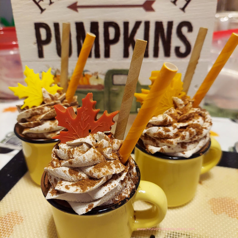 Fall Mocha Mini Mug w/Leaf Topper - Fall Decor, Tiered Tray, Farmhouse Decor, Fake Whip Cream, Thanksgiving Decor, Pumpkin Spice, Mini Mugs