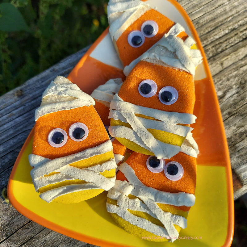 Fake Mummy Candy Corn Cookies, Halloween decor, tiered tray decor, farmhouse decor, spooky, fall decor, fake cookies, candy corn decor