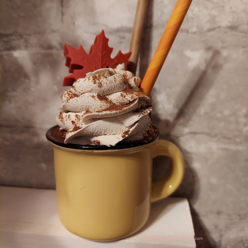 Fall Mocha Mini Mug w/Leaf Topper - Fall Decor, Tiered Tray, Farmhouse Decor, Fake Whip Cream, Thanksgiving Decor, Pumpkin Spice, Mini Mugs